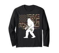 Funny Bigfoot Rifle Grunge American Camo US Flag 2A USA Long Sleeve T-Shirt