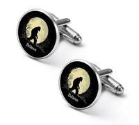 Funny Bigfoot Sasquatch Full Moon Shirt Cufflinks Round Cuff Links for Business Wedding Party Father's Day Gift 2.0cm