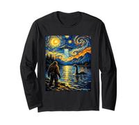 Funny Bigfoot UFO Lake Monster Van Gogh Starry Night Art Long Sleeve T-Shirt