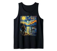 Funny Bigfoot UFO Lake Monster Van Gogh Starry Night Art Tank Top