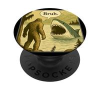 Funny Bigfoot With Shark Bruh Meme PopSockets Adhesive PopGrip