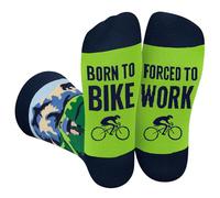 Funny Bike Socks for Men Women Dad Teenage Boys - BORN TO BIKE FORCED TO WORK Novelty Fun Funky Happy Silly Sports Socks for Bikerider - Cyclist Fathers Day Birthday Gifts Christmas Stocking Filler