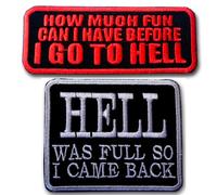 Funny Biker Embroidered Patch Set, Hell Themed Quotes, Iron/Sew On, 3.5x1.5 inch & 2.7x3 inch