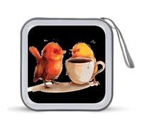 Funny Birds Coffee CD Case 40 Capacity Plastic DVD Storage Box Sleeves Zippered Wallet