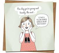 Funny Birdwatching Birthday Card - “Young & Trendy to Yellow-Rumped Warbler” Joke - 145mm x 145mm Square Greeting Card with Kraft Envelope - Humor for Her, Bird Lover, Friend