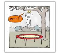 Funny Birthday/Blank Greeting Card for Him/Her - Male/Female - Humorous General Card for Men/Women - Goat and Trampoline Design - Made in the UK - Eco-Friendly