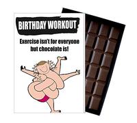 Funny Birthday Boxed Chocolate Gift for Gym Bunny Silly Exercise Fitness Theme Card for Women Friends 100 Gram Novelty Boxed Belgian Milk Chocolate Greeting for Him or Her OD144