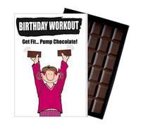 Funny Birthday Boxed Chocolate Gift for Gym Bunny Silly Exercise Fitness Theme Card for Women Friends 100 Gram Novelty Belgian Milk Chocolate Greeting for Him or Her OD143