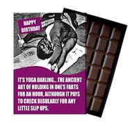 Funny Birthday Boxed Chocolate Gift with Yoga Tai Chi Pilates Theme Silly Present for Women Friends Girlfriend Wifes who Exercises Oncocoa 100 Gram Belgian Milk Chocolates Greetings for Her NDL101