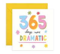 Funny Birthday Card - “365 Days More Dramatic” - Colourful Pastel Design - Cheeky Greeting for Friend, Sister, Bestie, Drama Queen, Him, Her - Humorous Banter - Comes with Fun Stickers