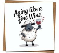 Funny Birthday Card - Aging Like a Fine Wine Sheep - 145mm x 145mm Square Greeting Card with Kraft Envelope - Humorous Wine Lover Card for Men Women Friends