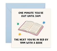 Funny Birthday Card - 'Bed by 9PM with a Book' - Greeting Card for Book Lovers, Friends, Family, Him,Her, Men, Women- Indication of Growing Old