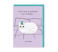 Funny Birthday Card Cat Bed Wake Up 3am - Cute Illustrated Greeting Card