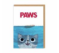 Funny Birthday Card Cat Jaws Shark Movie Iconic Paws - Humorous Greeting Card