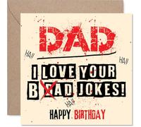 Funny Birthday Card - Cheeky Birthday Banter - Bold Red and Cream Design with 'I Love Your Bad Jokes' Punchline - 145mm Square, Envelope Included