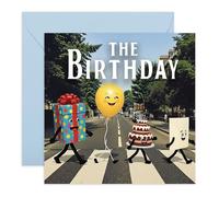 Funny Birthday Card - Crossing Present Cake Balloon Walk -Abbey Road - Greetings for Him Her Friend Bestie Sister Brother Mum Dad Partner Bro Buddy Pal Mate Music Lovers -Comes with Stickers