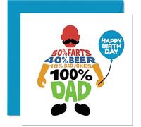 Funny Birthday Card - Dad Stats Birthday Laugh - Playful Tally of Farts, Beer & Bad Jokes - Spot-on for the Family Joker - 145mm Square, Envelope Included