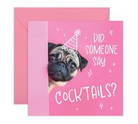 Funny Birthday Card - "Did Someone Say Cocktails?" - Presents for Women, BFF, Besties, Coworkers, Colleagues, Friends, Sister, Ladies -Cute Dog with a Hat - Comes with Fun Stickers