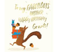 Funny Birthday Card Fabulous Brother Go Nuts Squirrel - Humorous Greeting Card
