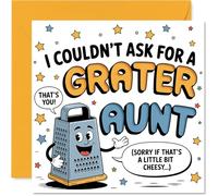 Funny Birthday Card for Aunt - Serving Up a Big Cheesy Grin - Smiling Grater Cartoon and Pun - Perfect Touch for Your Brilliant Aunt, Mothers' Day - 145mm Square, Envelope Included