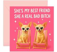 Funny Birthday Card for Best Friend Bestie BFF, She a Real Bad Btch Dog Card, Cheeky Rude Joke - Square, Blank Inside with Premium Envelope