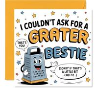 Funny Birthday Card for Bestie - Grate Mates Forever - Cheerful Grater Character with Punny Cheesy Caption - Perfect for Foodie Friendships - 145mm Square, Envelope Included