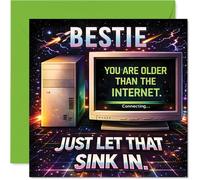 Funny Birthday Card for Bestie - Outrageously Retro Banter - Vintage Computer Design with 'older Than the Internet' Quip - 145mm Square, Envelope Included