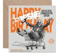 Funny Birthday Card for Bestie - Young at Heart Antics - Elderly Lady Joyriding in a Shopping Trolley Cartoon - 145mm Square, Envelope Included