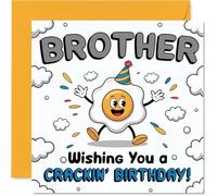 Funny Birthday Card for Brother - Egg-cellent Laughs for Your Brother - Cheerful Cartoon Egg in Party Hat with Confetti - 145mm Square, Envelope Included