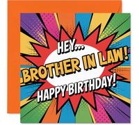 Funny Birthday Card for Brother in Law - Bursting with Comic Energy - Bold Multicolour Design with Dynamic Text - Sure to Liven Up His Special Day - 145mm Square, Envelope Included