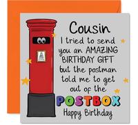 Funny Birthday Card for Cousin - Couldn't Fit Your Gift in the Postbox - Googly-eyed Postbox & Stars - Bright, Cheeky Design for a Birthday Laugh - 145mm Square, Envelope Included