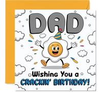 Funny Birthday Card for Dad - Egg-cellent Birthday Laughs - Cheery Cartoon Egg in a Party Hat - Sure to Crack a Smile - 145mm Square, Envelope Included