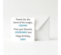 Funny Birthday Card for Dad from Son, Humorous Genes and Laughs Greeting Gift for Father, Novelty Joke Present for Him, Blank Inside Thick Cardstock with Envelope 13x13cm