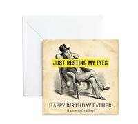 Funny Birthday Card For Dad, 'Just Resting My Eyes' Sleeping Design. Happy Greeting Gift Father From Daughter Son. Novelty Joke, 13x13cm, Envelope Included
