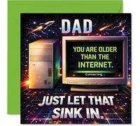 Funny Birthday Card for Dad - Let Dad Know He Predates the Digital Age - Retro Computer Theme with a Cheeky Internet Joke - 145mm Square, Envelope Included