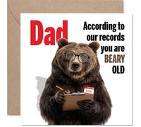 Funny Birthday Card for Dad - Officially Beary Old - Cheeky Bear in Specs with Clipboard Cartoon - Light-hearted Poke at Dad's Age - 145mm Square, Envelope Included