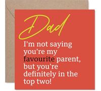 Funny Birthday Card for Dad - Playful Praise for Dad - Bold Red and Yellow Design with Top Two Parent Joke - Sure to Spark a Grin, Father's Day - 145mm Square, Envelope Included