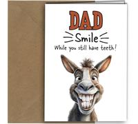 Funny Birthday Card for Dad, 'Smile while you still have teeth' Funny Donkey Smiling For Daddy Father #1724