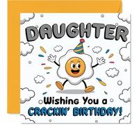 Funny Birthday Card for Daughter - Egg-cellent Birthday Wishes - Cartoon Egg in Party Hat with Confetti - Bursting with Cheerful Fun - 145mm Square, Envelope Included
