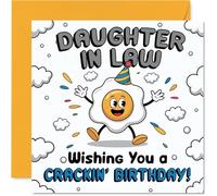 Funny Birthday Card for Daughter in Law - Egg-cellent Birthday Wishes - Cheerful Cartoon Egg Character with a Cracking Pun - 145mm Square, Envelope Included