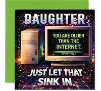 Funny Birthday Card for Daughter - Older Than the Internet? - Retro Computer Design in Bold Colours - Perfect for Your Tech-savvy Legend - 145mm Square, Envelope Included