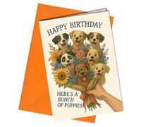 Funny Birthday Card for Dog Lovers - Cute “Bunch of Puppies” Flower Bouquet Design - From the Dog - Animal Lover Greeting Card with Envelope - A5 Size - Humorous Pet Lover Gift #1997