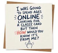 Funny Birthday Card for Friend or Family, Humorous Online Shopping Joke with Handwritten Typography and Rude Gesture Design