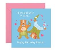 Funny Birthday Card for Friends - ‘Partner in Wine’ - Greeting Card for Wine Lovers, Bestie, BFF, Him, Her, Women, Men, Colleagues, Spouse, Husband, Wife, Girlfriend, Boyfriend - Comes with Stickers