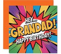 Funny Birthday Card for Grandad - Comic Book Fun - Bold HEY... GRANDAD! Design in Vibrant Orange - Sure to Get a Birthday Laugh - 145mm Square, Envelope Included