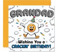 Funny Birthday Card for Grandad - Egg-cellent Birthday Vibes - Cartoon Egg Character with Cheerful Yellow Hues - Sure to Crack a Smile - 145mm Square, Envelope Included