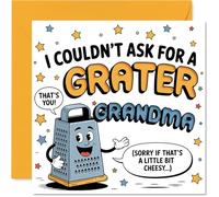 Funny Birthday Card for Grandma - Full of Grate Puns - Smiling Grater and Cheesy Joke Design - Sure to Amuse Any Pun-loving Grandma, Mothers' Day - 145mm Square, Envelope Included
