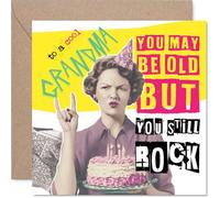 Funny Birthday Card for Grandma - You Still Rock, Grandma - Retro Humour with Cake and Bold Colours - Adds a Cheeky Twist to Her Special Day - 145mm Square, Envelope Included