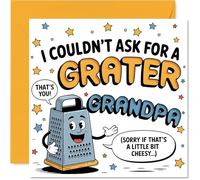 Funny Birthday Card for Grandpa - A Little Bit Cheesy and a Whole Lot Grater - Playful Smiling Grater Cartoon on Bold Yellow, Father's Day - 145mm Square, Envelope Included
