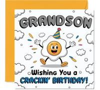 Funny Birthday Card for Grandson - Egg-cellent Laughs for Your Special Day - Cartoon Egg in a Party Hat Design - Guaranteed to Crack a Smile - 145mm Square, Envelope Included